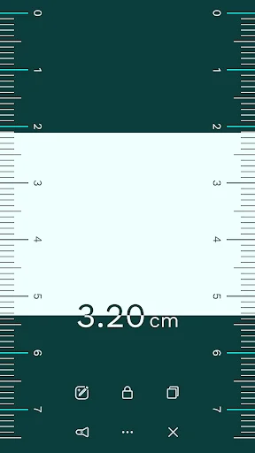 On-screen ruler measuring 3.20 cm with precise markings and measurement control buttons at bottom