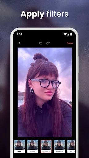 Photo filter gallery in mirror app showing multiple beauty filter options for selfie enhancement