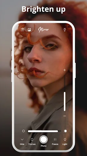 Mirror app brightness adjustment slider to enhance lighting for makeup application and selfies