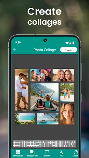 Photo collage creator with image grid and customizable layout templates for collage design