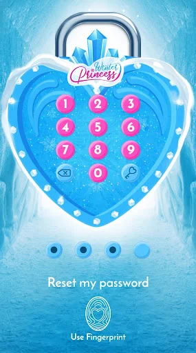 Winter Princess heart-shaped lock screen with numeric keypad and fingerprint unlock feature