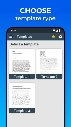 Recommendation Letter app template selection screen showing three professional letter format options