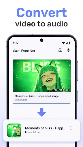 Video to audio converter feature extracting and converting video content into audio-only file format for download
