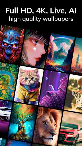 Full HD 4K Live AI wallpapers collection display showing diverse high quality backgrounds for personalization
