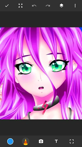 Drawing Pad Lite artbook showing anime sketch with drawing tools - brush, text, camera, and fullscreen options