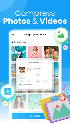 Image compression tool for photos and videos with custom optimization settings and file size reduction options
