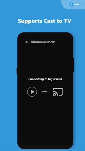 Video player cast to TV feature showing connection screen with cast icon for streaming video to big screen