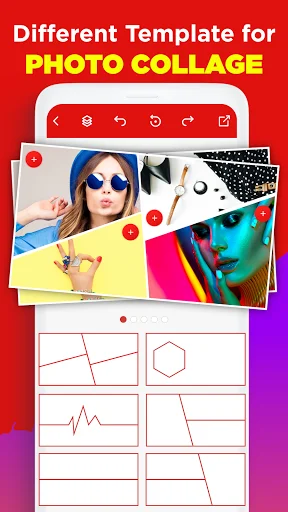 Photo Collage Templates section showing multiple grid layout templates and a preview of a photo collage design with fashion images for creating thumbnail art
