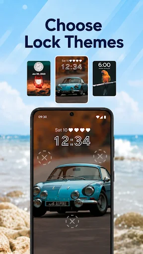 Choose lock screen themes like vintage car design with multiple personalization options for phone protection