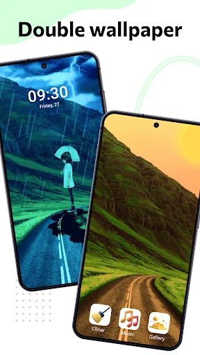 Double wallpaper function enabling two phones to display different scenic backgrounds simultaneously for variety