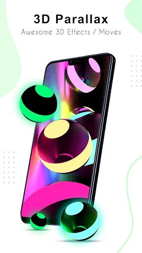 3D Parallax wallpaper showcasing colorful animated spheres with depth and movement effects on mobile device screen