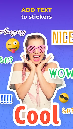 Add text to stickers feature displaying various text styles and emoji overlays for customization