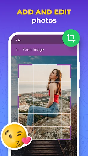 Image cropping tool with grid interface for editing and adding photos to custom stickers