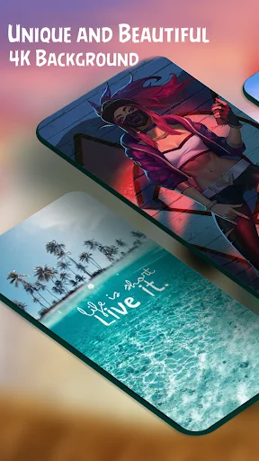 Wallpaper app showcase displaying unique 4K background collection on multiple devices